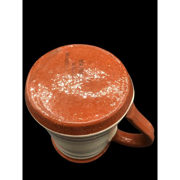 Handpainted Madrid New Mexico Pottery Mug & Plate Set Signed Blue White Terracot - Picture 7 of 10